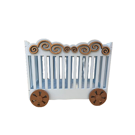 Mini Jaula Azul Bebê Rodas Bege Decoração Festa Circo Mdf