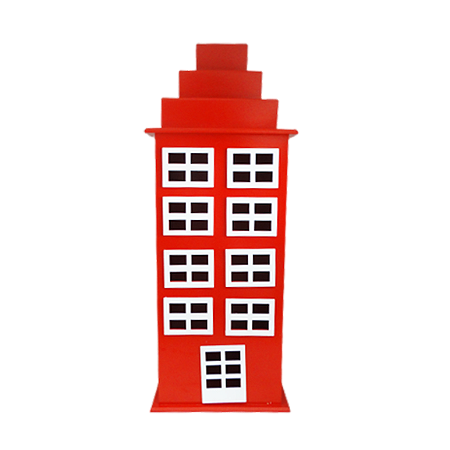Prédio 8 Janelas Modelo 2 Decorativo Festas MDF Vermelho