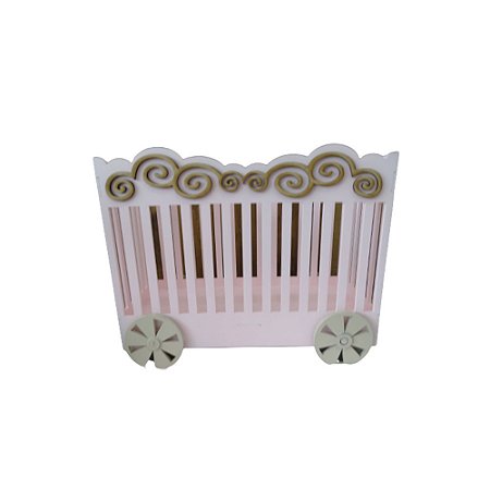 Mini Jaula Rosa Bebê Rodas Bege Decoração Circo Mdf