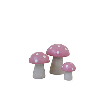 Mini Trio De Cogumelos Rosa Bebê Decorativos Cerâmica Festa
