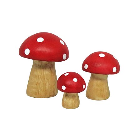 Mini Trio De Cogumelos Vermelhos Decorativos Cerâmica Jardim