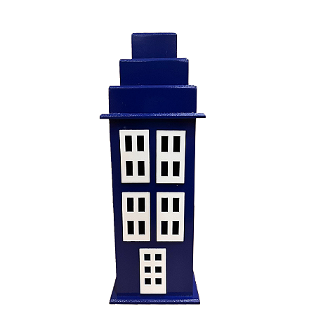 Prédio G 4 Janelas Decorativo Festas MDF Enfeite Azul Royal