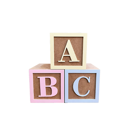 Trio Cubos Mdf ABC 15x15 Candy Color Decorativo Festa Letras