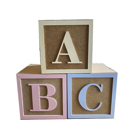 Trio Cubos Mdf ABC 15x15 Candy Color Decorativo Festa Letras