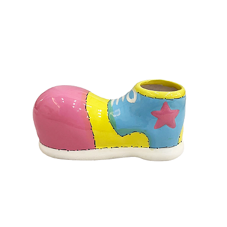 Sapato De Palhaço Cerâmica Pequeno Rosa Decorativo Circo