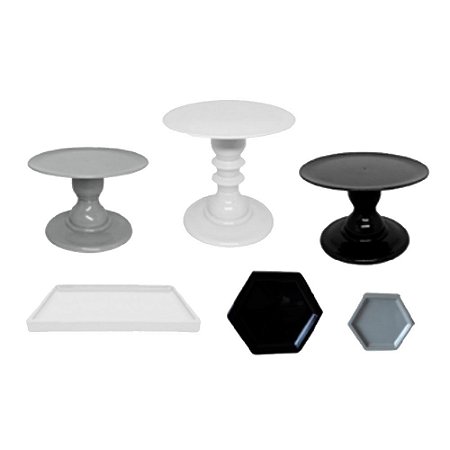 Kit Comemore Só Boleiras Preto Cinza Branco 5 Pcs Decoração
