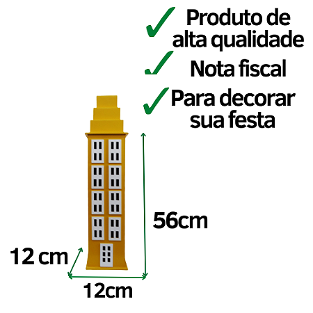 Prédio GG 8 Janelas Decorativo Festas MDF Enfeite Amarelo