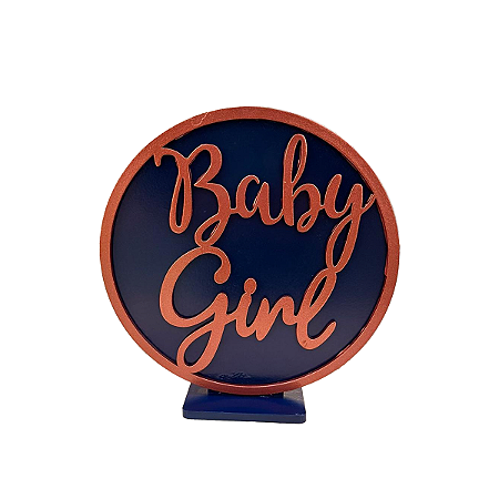 Display Baby Girl Chá Revelação MDF Rose Gold Azul Marinho