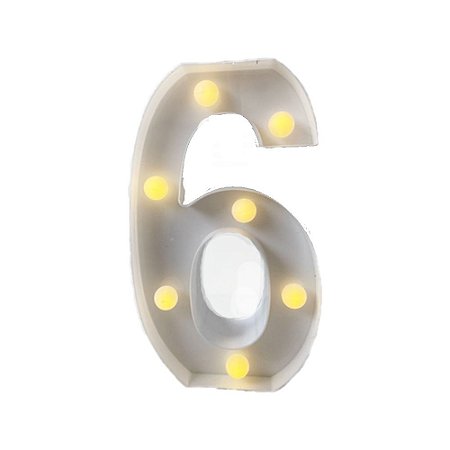 Numero 6 OU 9 Branco Led Luz Amarela Decorativo Enfeite 22CM