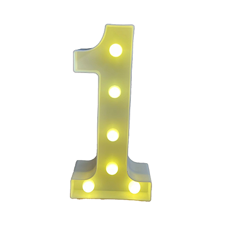 Numero 1 Branco Led Luz Amarela Decorativo Enfeite 22CM