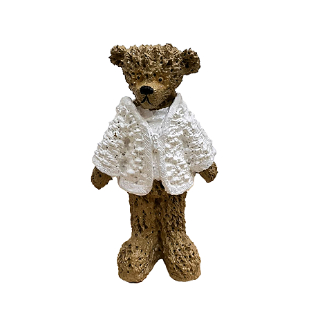 Ursinho De Resina Em Pé Menino Branco Decorativo Chá De Bebê