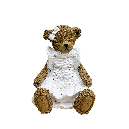 URSINHO DE RESINA SENTADA MENINA BRANCO