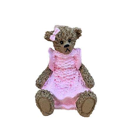 URSINHO DE RESINA SENTADA MENINA ROSA BEBE