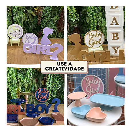 Display Baby Girl Decorar Chá Revelação MDF Branco Dourado