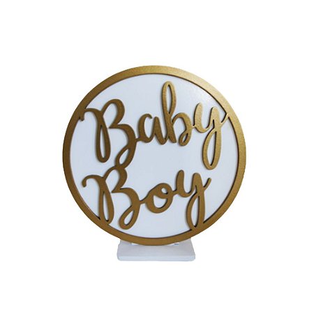 Display Baby Boy Decorativo Chá Revelação MDF Branco Dourado