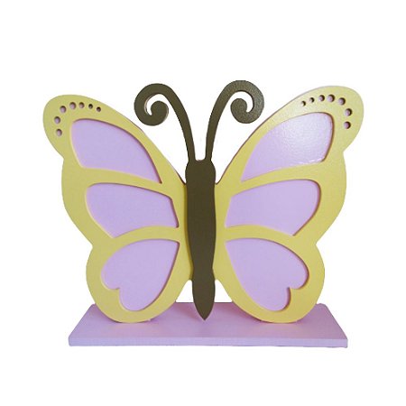 Display Grande Borboleta Mdf Rosa Bebê Com Amarelo Candy