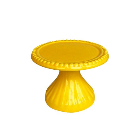 Mini Prato Bolinha Porcelana Amarelo Gema Decorativo Boleira
