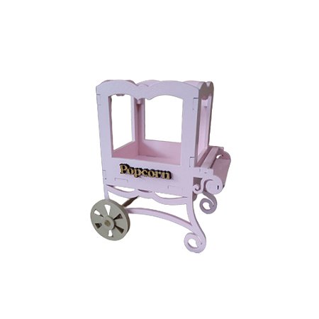 Mini Carrinho De Pipoca Rosa Bebê Rodas Bege Festa Circo MDF