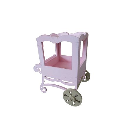 Mini Carrinho De Pipoca Rosa Bebê Rodas Bege Festa Circo MDF
