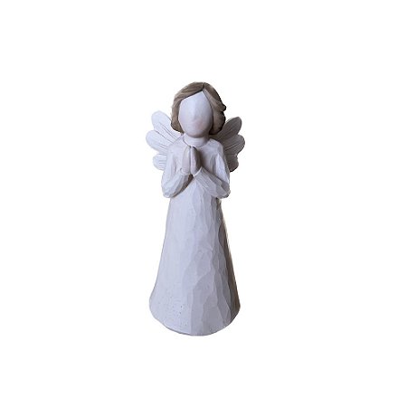 Mini Anjo Bege Mãos Rezando Estatueta Decorativa Totem