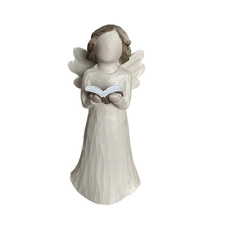 Anjo Bege Com Bíblia Estatueta Decorativa Totem Batizado