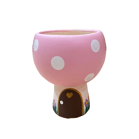 Cachepot Cogumelo Casinha Decorativo Rosa Bebê Cerâmica