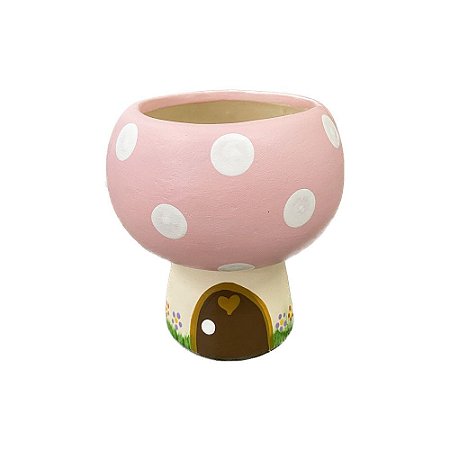 Cachepot Cogumelo Casinha Decorativo Rosa Bebê Cerâmica