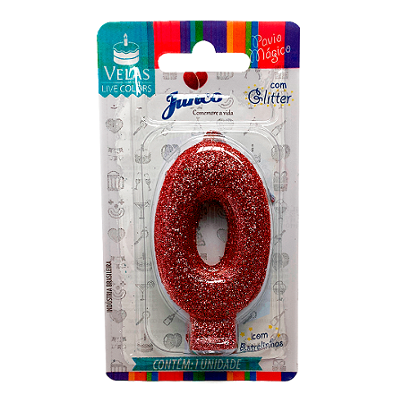Vela Aniversário Live Colors Vermelho C/ Glitter Junco