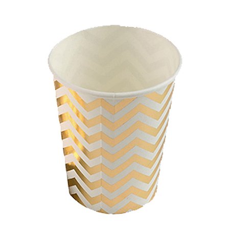 Copo De Papel Chevron Dourado Festas 270ml 10 unidades