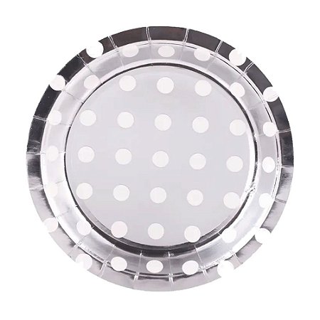 Prato De Papel Poa Prata 18Cm 10uni Decoração Festas Silver