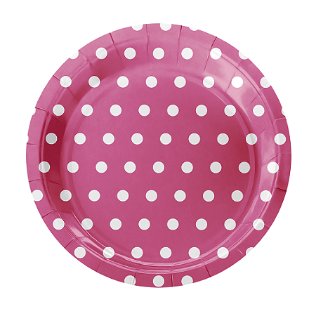 Prato De Papel Bolinha Pink e Branco 18Cm 8uni Decoração