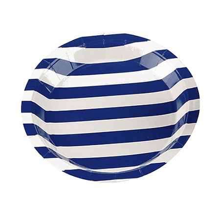 Prato De Papel Listrado Azul Bic 18Cm 10uni Decoração Festas