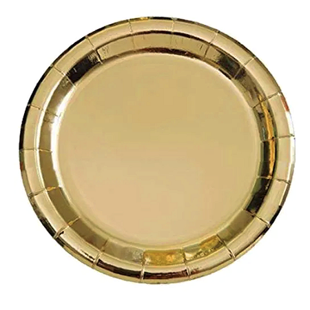 Prato De Papel Brilhante Dourado 18Cm 10uni Decoração Festas