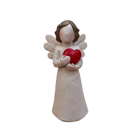 Anjo Bege Coração Resina Decorativo Festa Batizado Estatueta