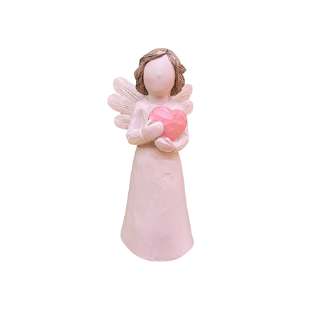 Anjo Bege Coração Resina Decorativo Festa Batizado Estatueta