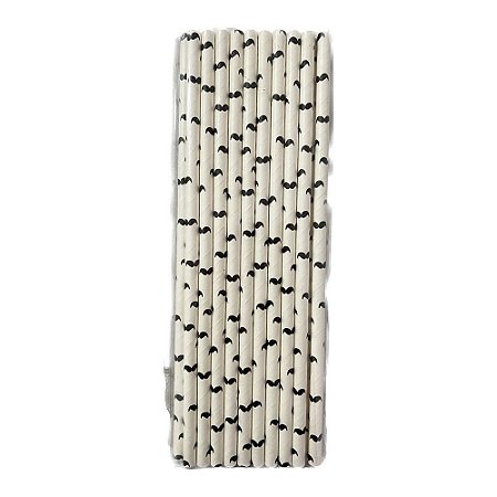 Canudo Bigode Listrado Preto e Branco De Papel 20unid Festa