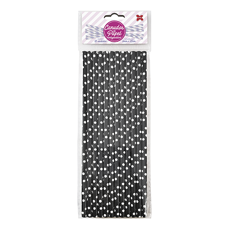 Canudo Liso Poa Preto e Branco De Papel Decorativo Make+ 12u