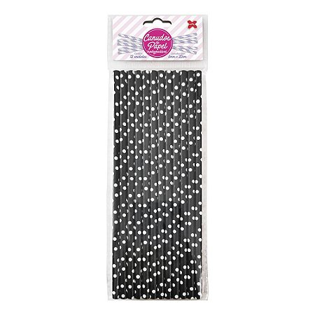Canudo Liso Poa Preto e Branco De Papel Decorativo Make+ 12u