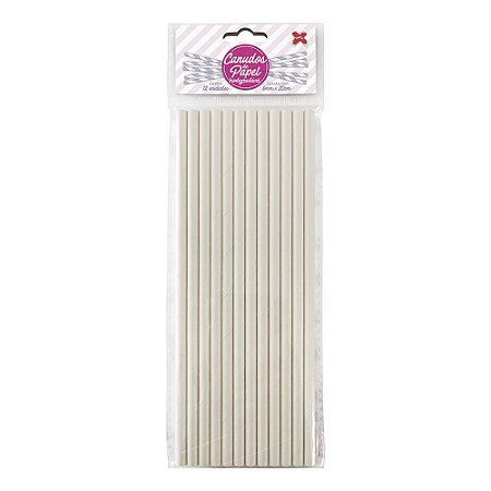 Canudo Liso Branco De Papel Decoração Festa Make+ 12unid