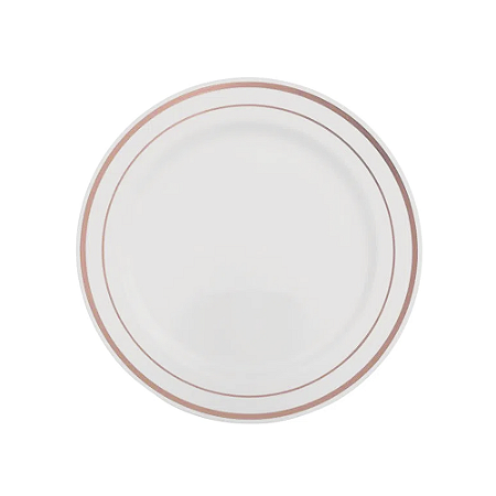 Prato Refeição Borda Rose Gold 26Cm 6uni Decoração Festas