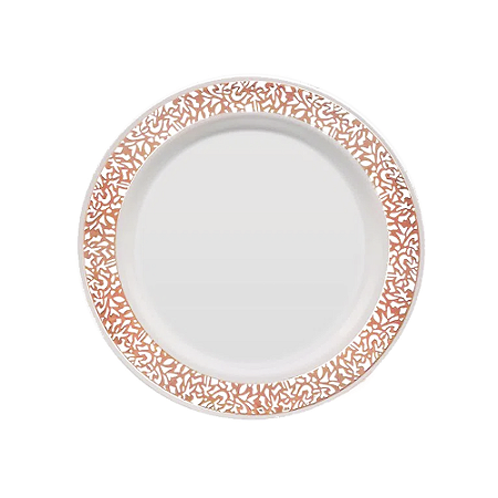 Prato Refeição Borda Rose Vazado 26Cm 6uni Decoração Festas