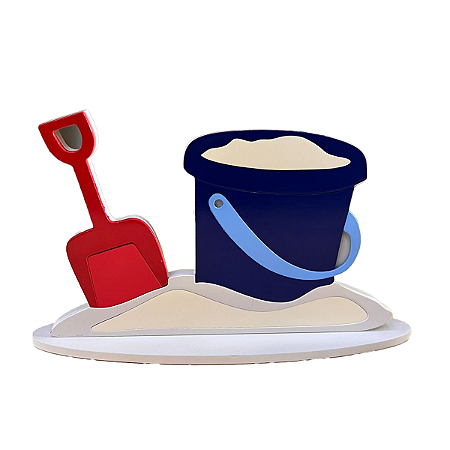 Display Mdf Decorativo Balde Praia Azul Royal Pá Vermelho