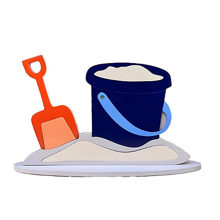 Display Mdf Decorativo Balde Praia Azul Royal Pá Laranja