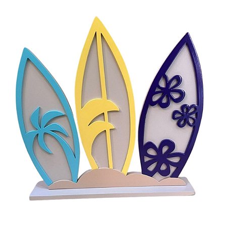 Display Mdf Decorativo Trio De Pranchas Tiffany Amarelo Roxo