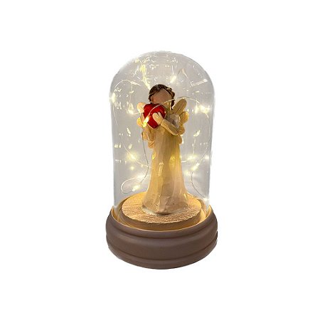 Redoma Anjo Coração Vermelho Decorativa Batizado Fio De Fada
