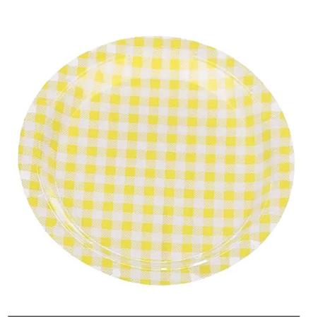 Prato De Papel Xadrez Amarelo 18Cm 10uni Decoração Festas
