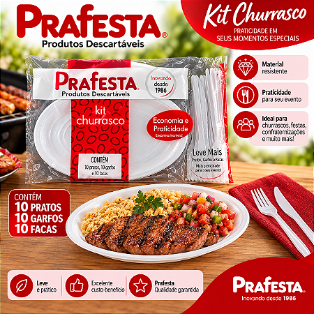 Kit Churrasco Branco Descartável Refeições 10unid Prafesta