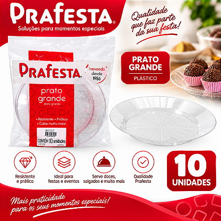 Prato Redondo Grande Refeição Transparente Descartável 10uni