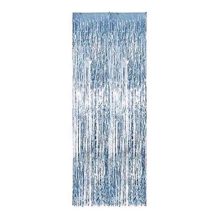 Cortina Metalizada Decorativa Enfeite Franja Azul