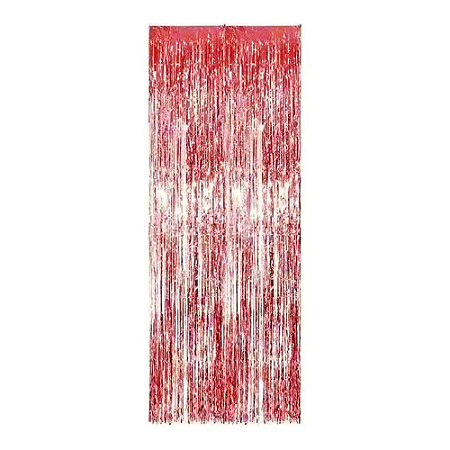 Cortina Metalizada Decorativa Enfeite Franja Vermelha